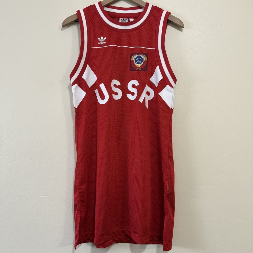 ADIDAS ORIGINALS Women's USSR Russia Retro Tank Dress Red Mesh CE2309 Jersey S